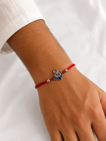925 Silver Blue Lotus Ganesh Rakhi