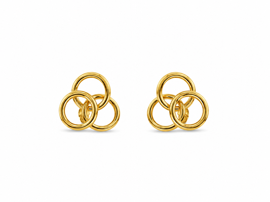 9K Gold Triple Circle Stud Earrings