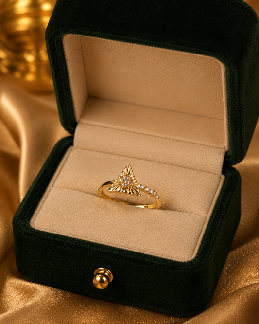 9K Gold Triangle Diamond Ring (Size - 10)