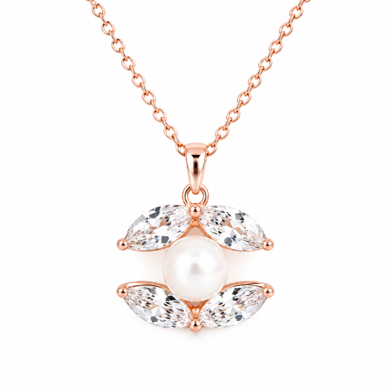Silver Rose Pearl Petal Necklace