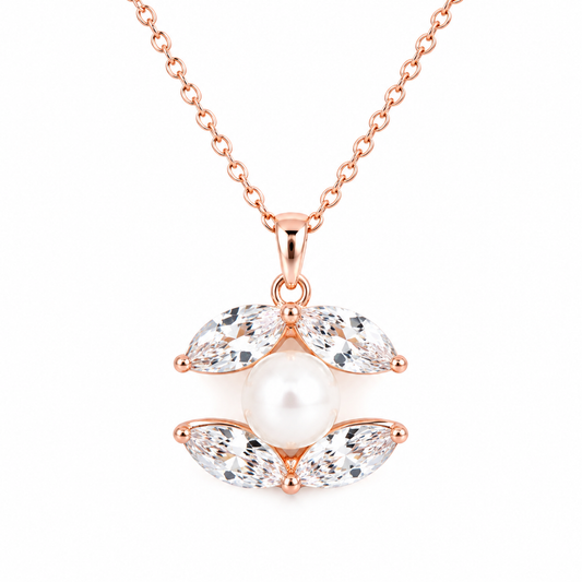 Silver Rose Pearl Petal Necklace