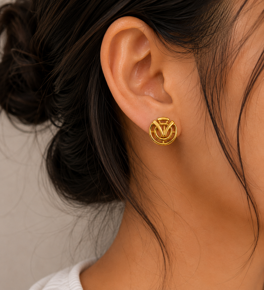 9K Gold Monogram Stud Earrings