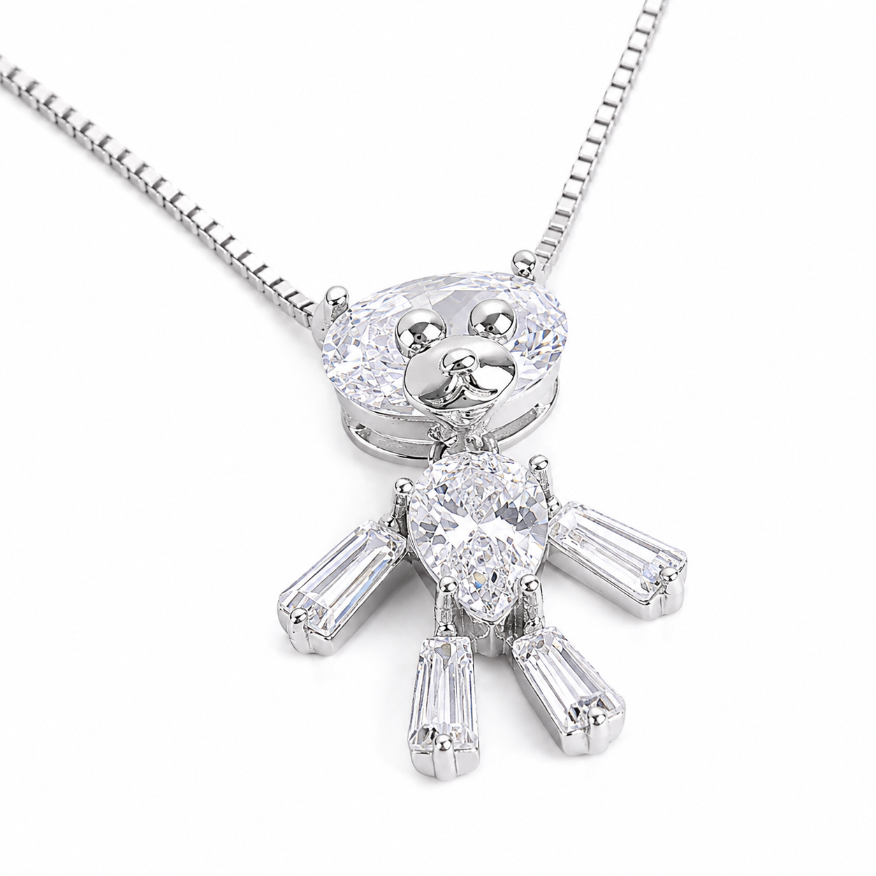 Silver Designer Teddy Bear Pendant Chain