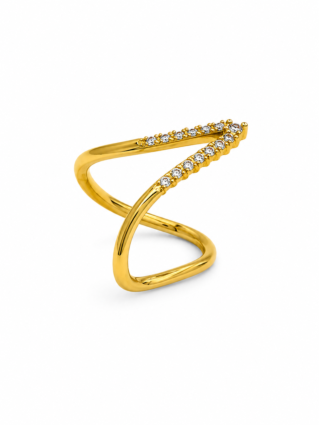 9K Gold Criss-Cross Diamond Ring (Size - 9)