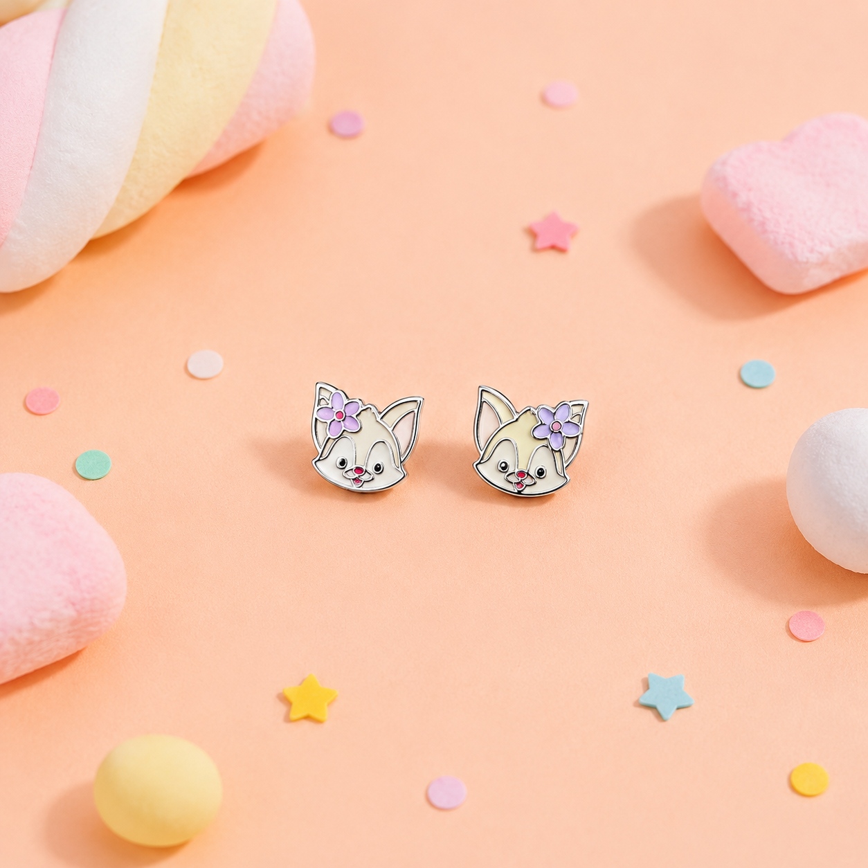 Silver Blossom Fox Kids Stud Earrings