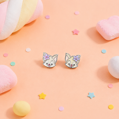Silver Blossom Fox Kids Stud Earrings