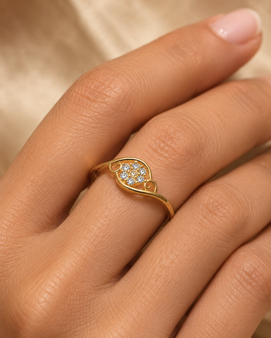 9K Gold Sparkling Motif Ring (Size - 11)