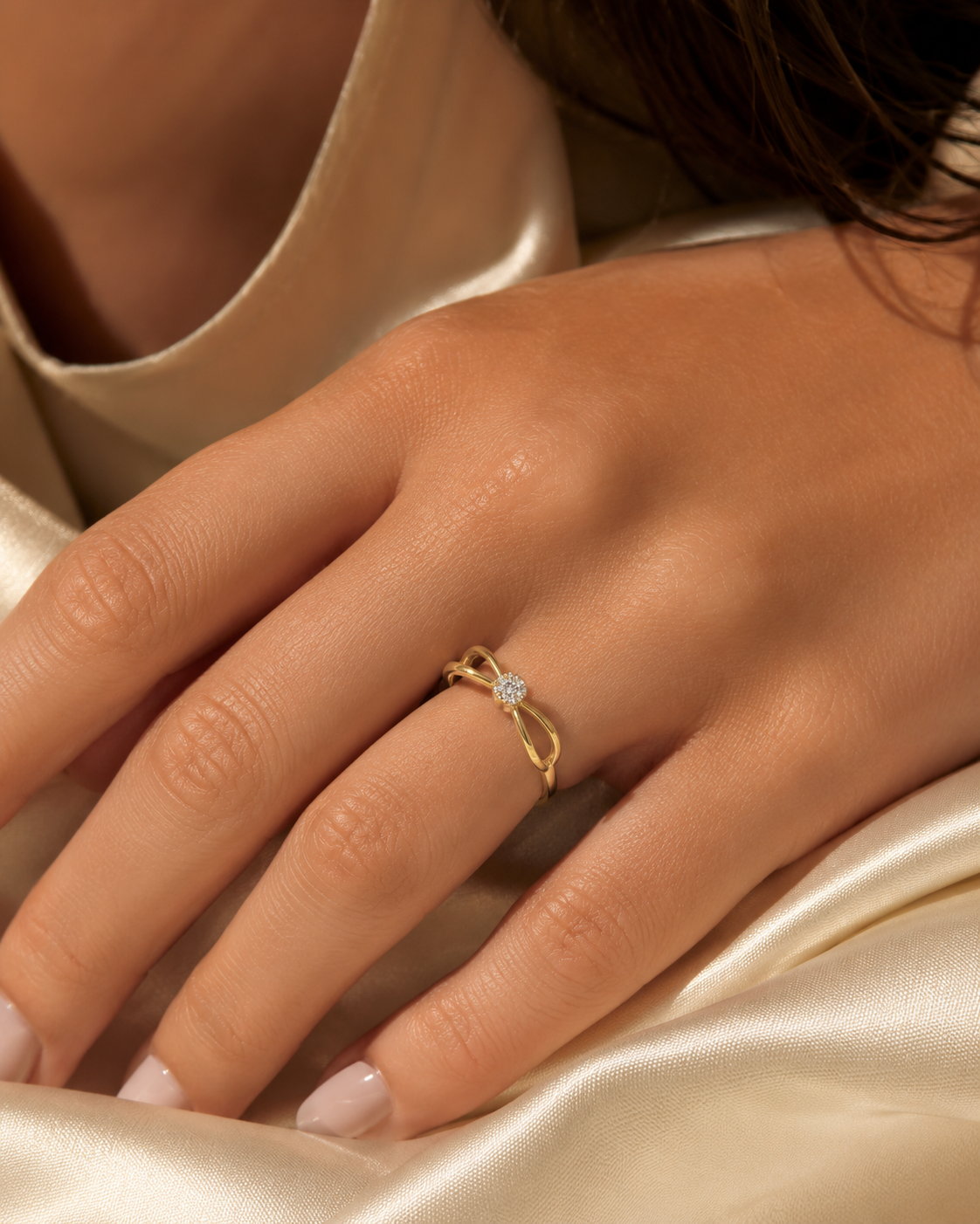 9K Gold Diamond Infinity Ring (Size - 13)