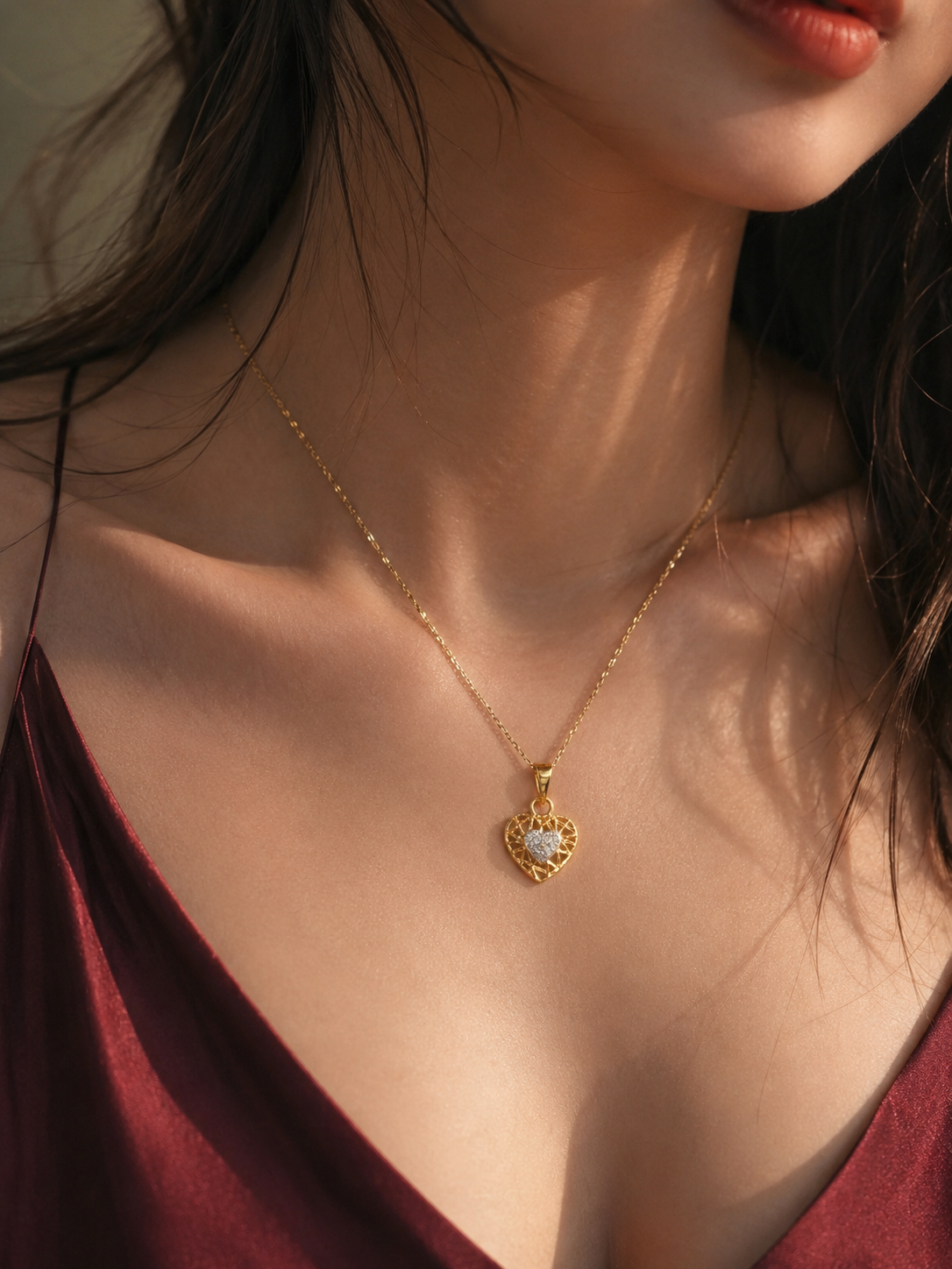 9K Gold Open Heart Pendant