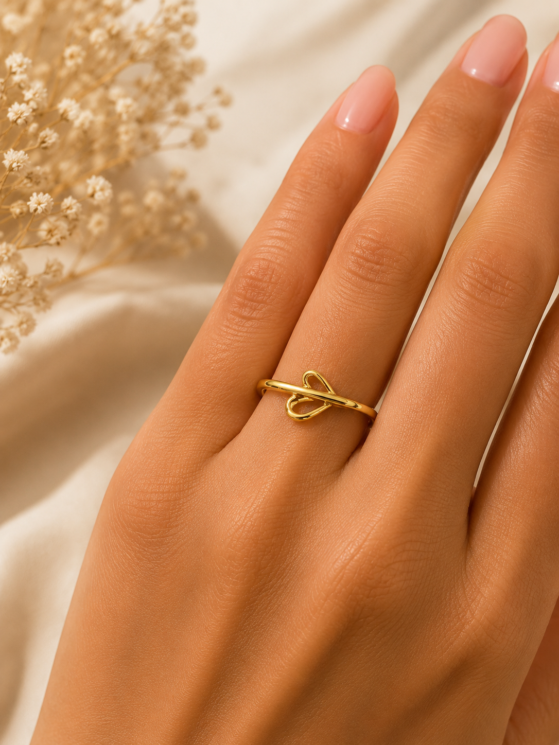 9K Gold Heart Knot Frame Ring (Size - 11)