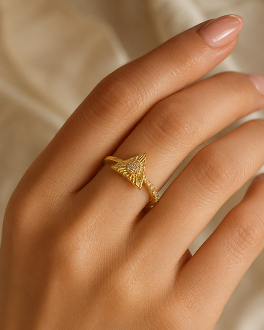 9K Gold Triangle Diamond Ring (Size - 10)