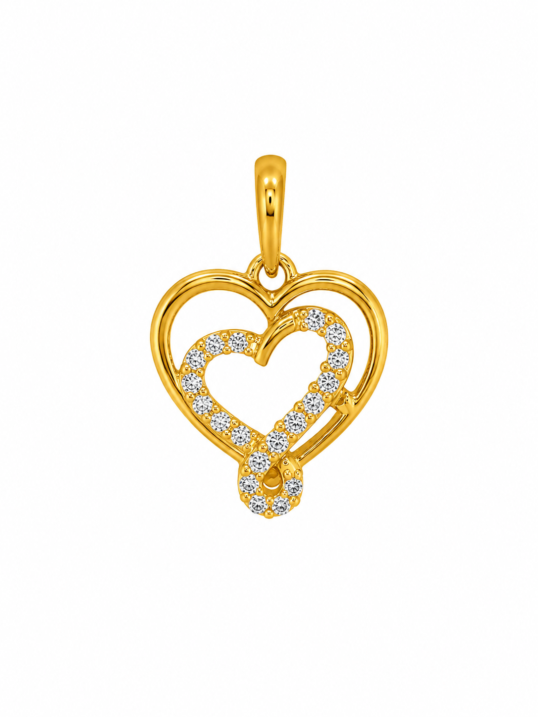 9K Gold Double Heart Crystal Pendant