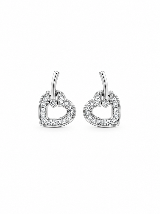 925Silver Sparkling Open Heart Earrings