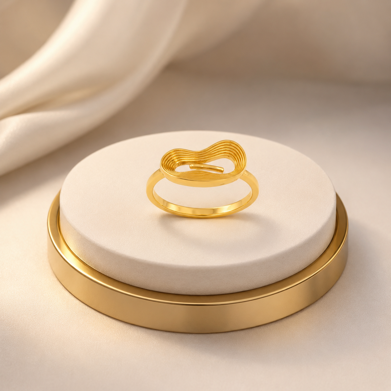 9K Gold Abstract Loop Ring (Size- 12)