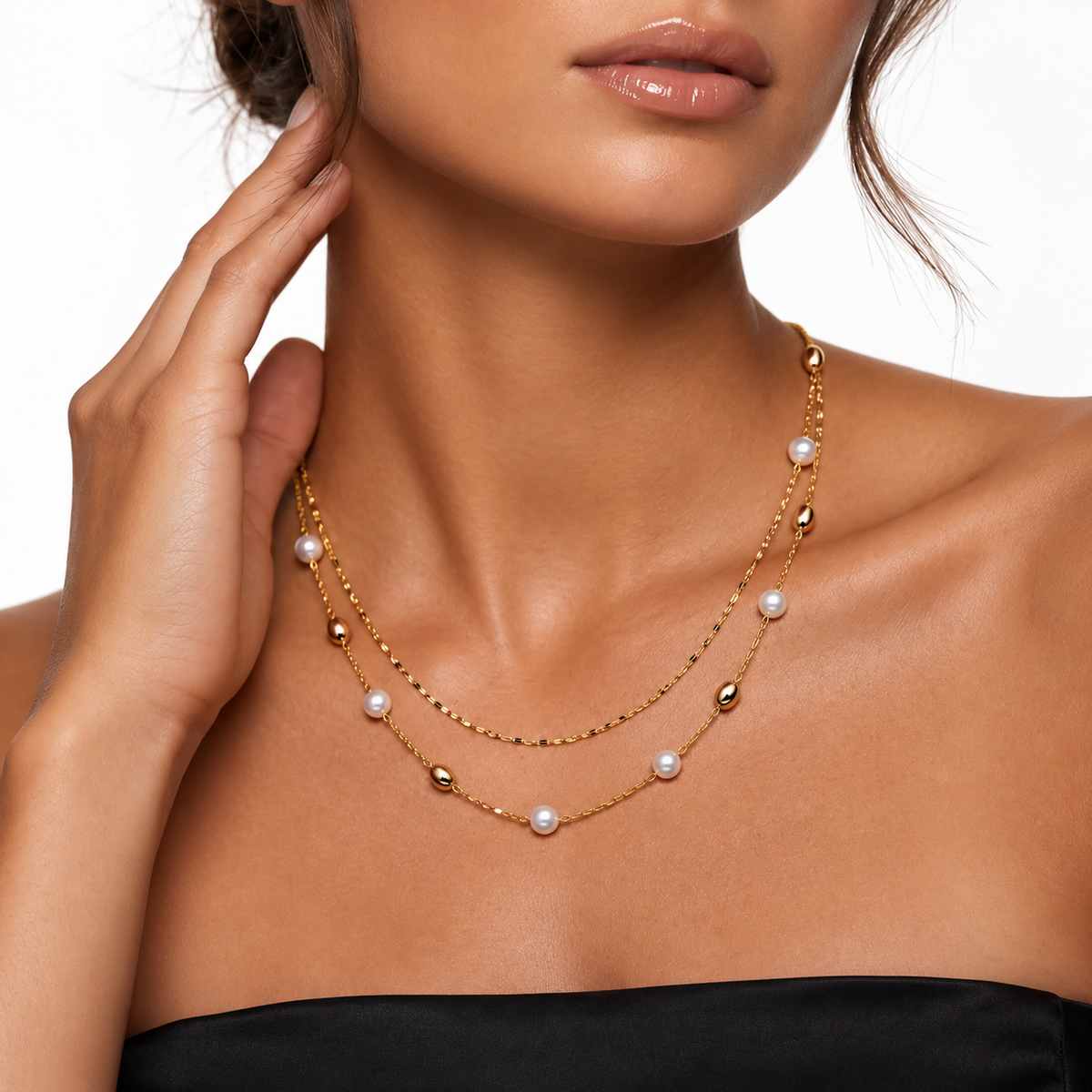 Pearl Layered Chain Necklace