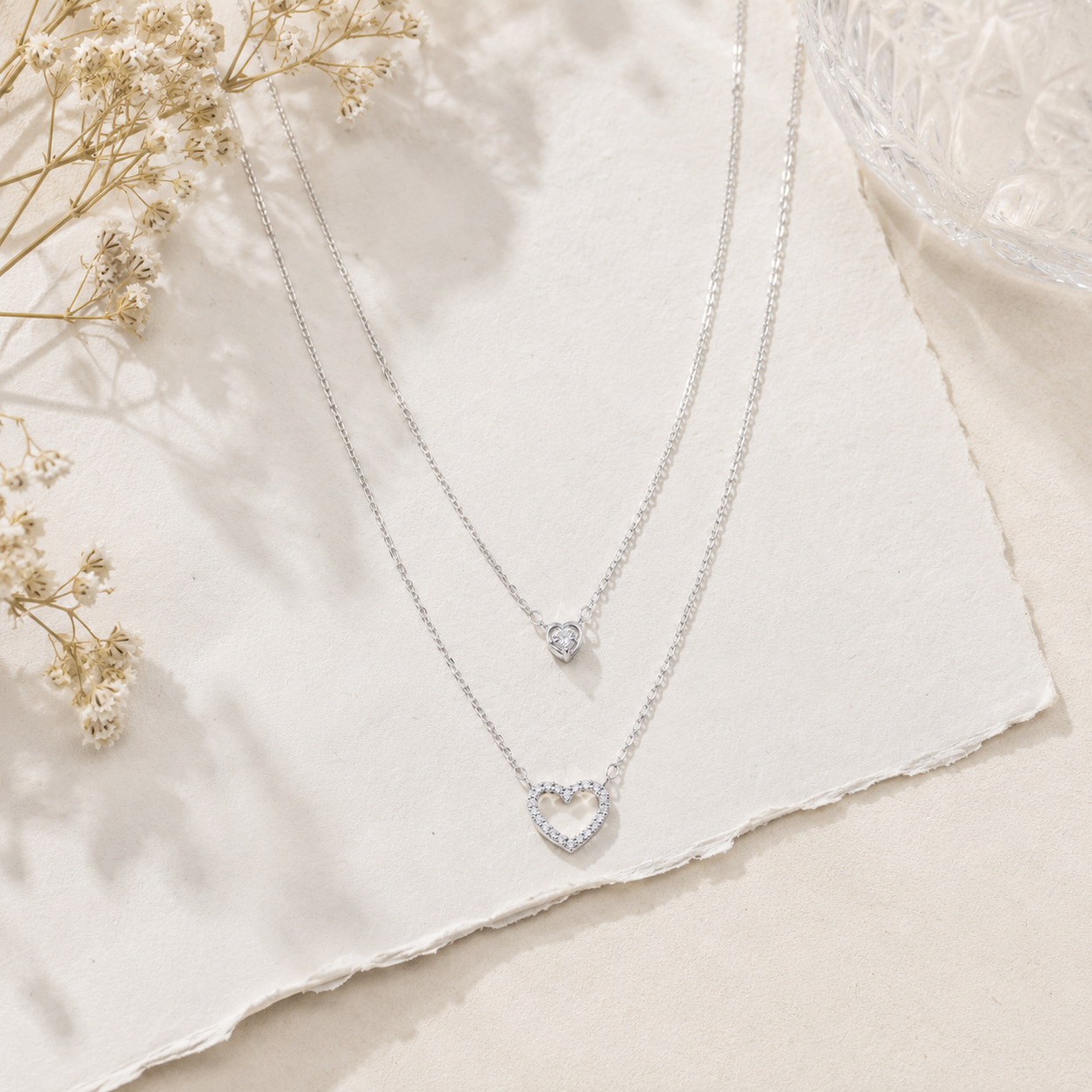 Silver Double Heart Layered Necklace
