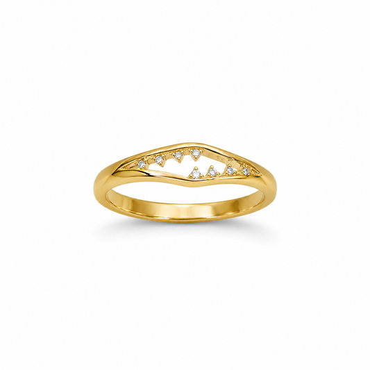 9K Gold Curved Diamond Ring (Size - 12)
