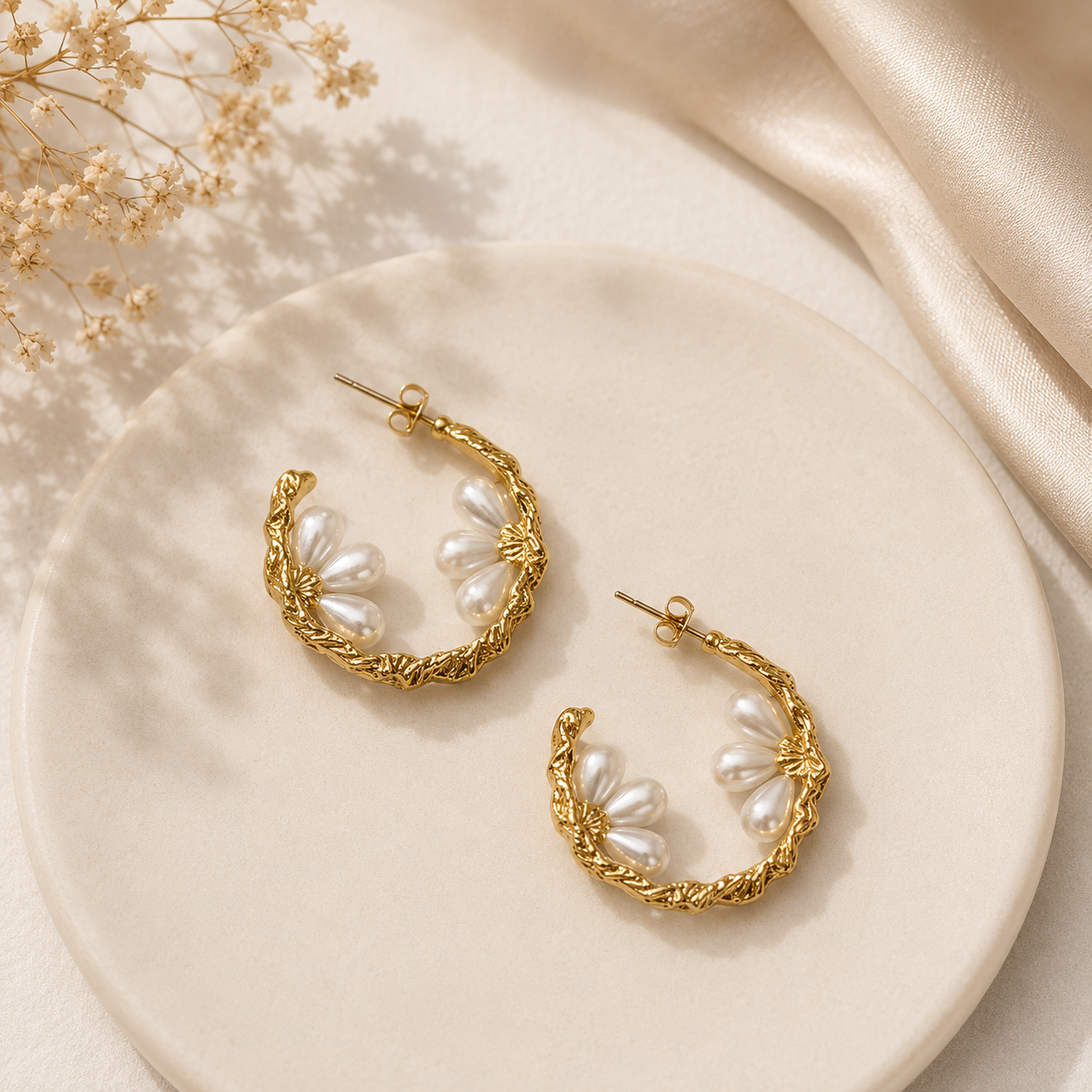 Demi Fine Pearl Bloom Hoop Earrings
