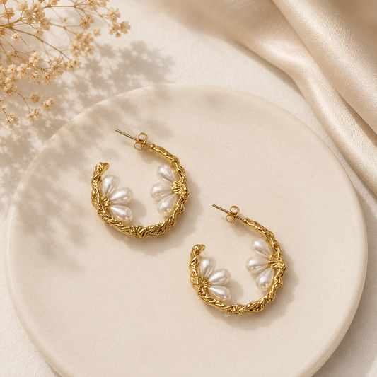 Demi Fine Pearl Bloom Hoop Earrings