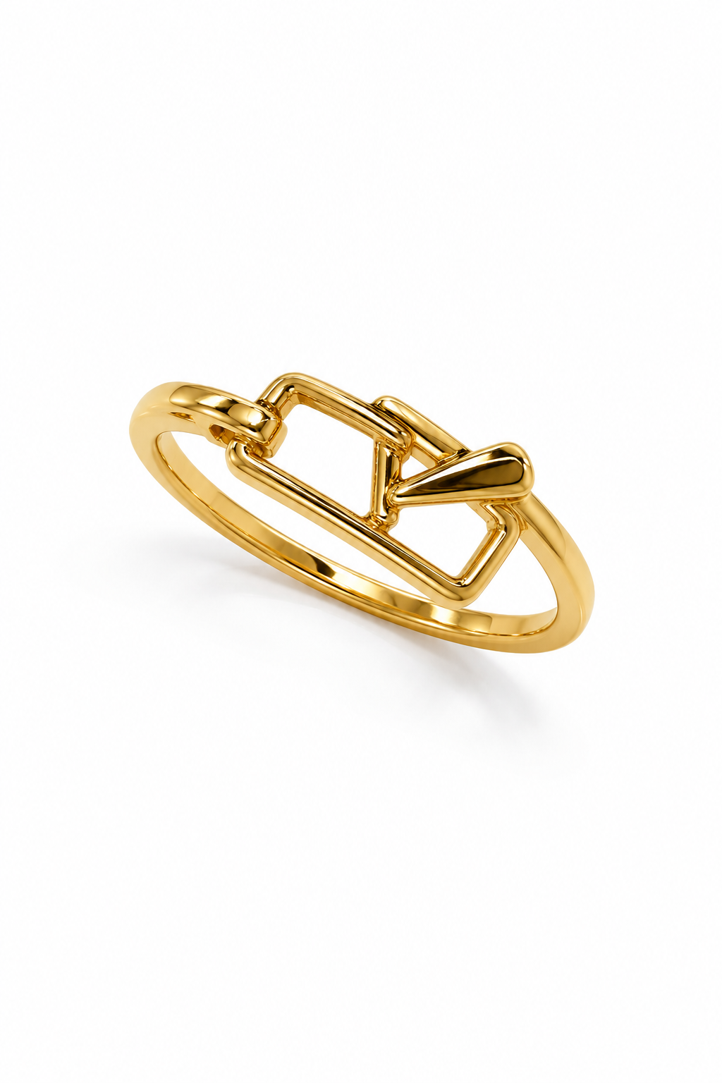 9K Gold Geometric Link Ring (Size - 12)