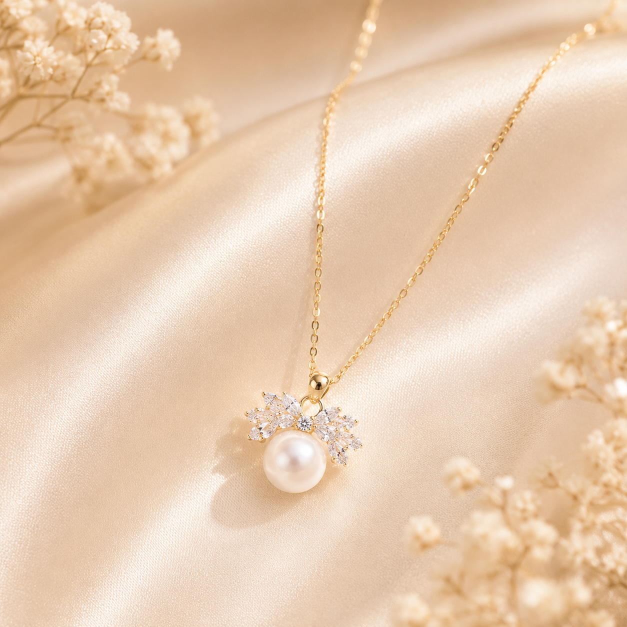 Silver Heavenly Pearl Wing Gold Necklace