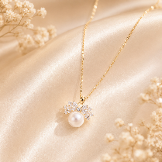 Silver Heavenly Pearl Wing Gold Necklace