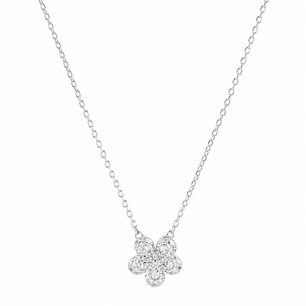 925 Silver Radiant Flower Diamond Necklace