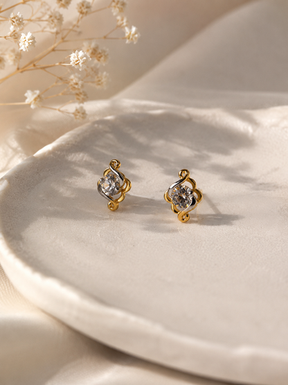 CZ Floral Swirl Stud Earrings