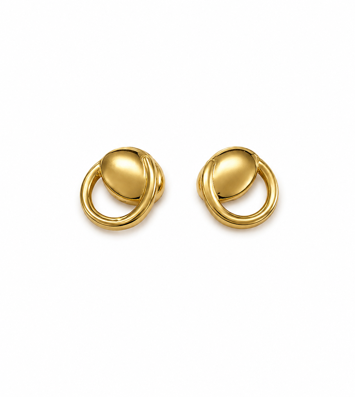 9K Gold Modern Oval Loop Stud Earrings