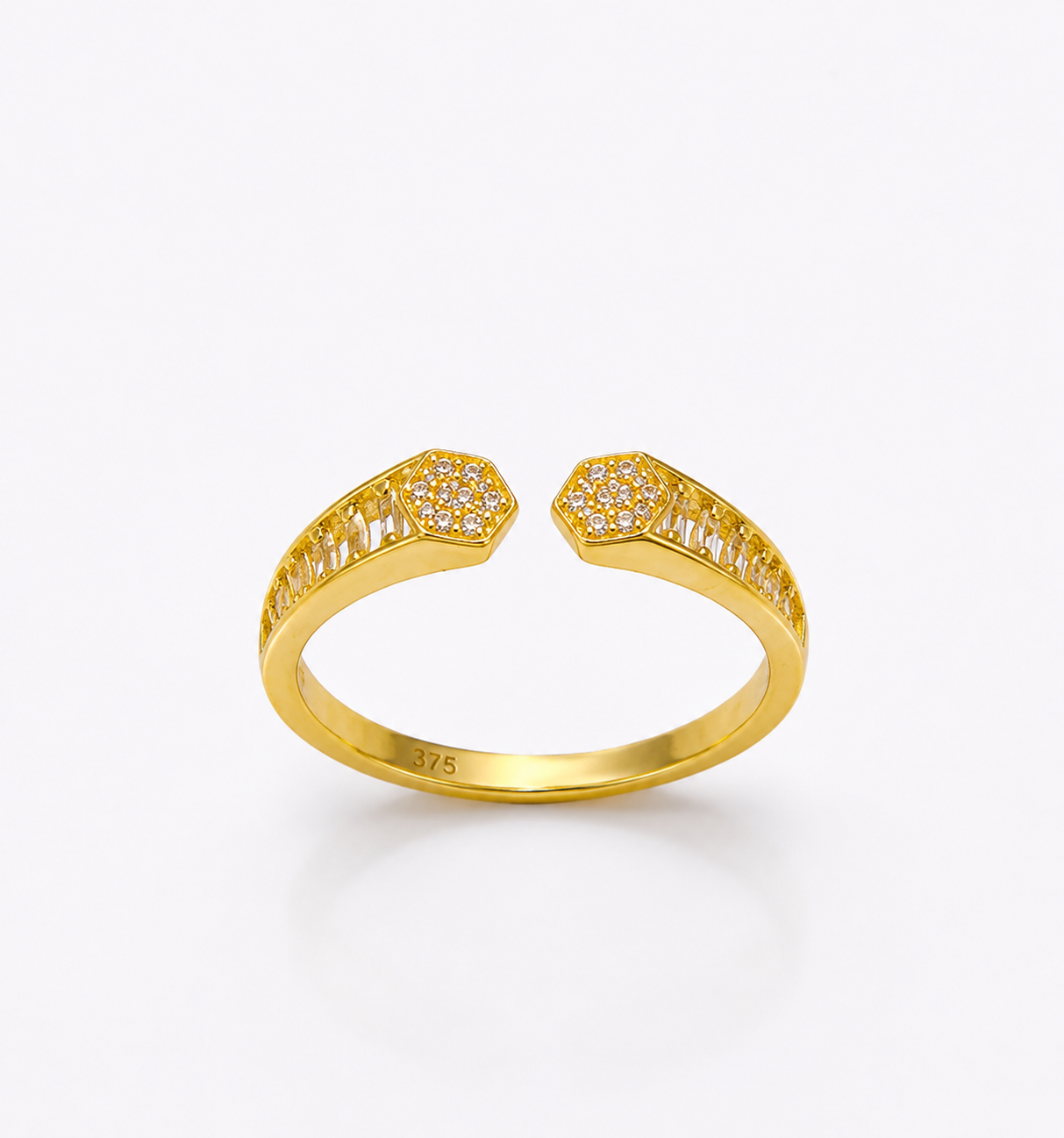 9K Gold Open Hexagon Diamond Ring (Size - 14)