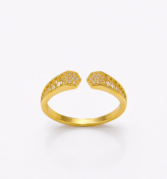 9K Gold Open Hexagon Diamond Ring (Size - 14)