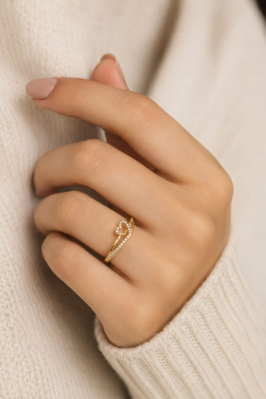 9K Gold Diamond Heart Wrap Ring  (Size - 12)