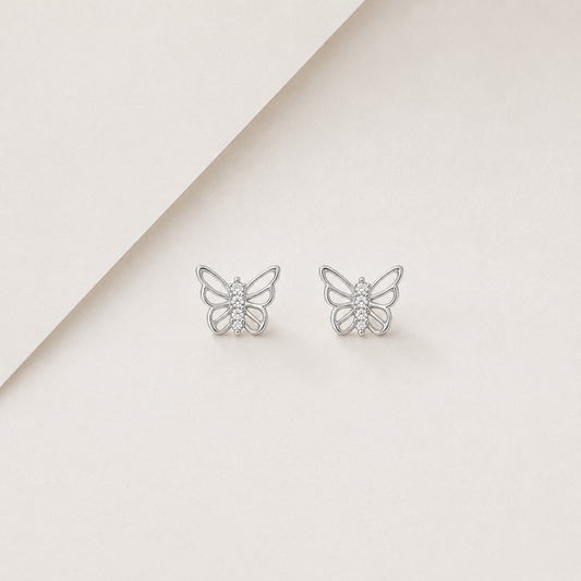 Silver Minimal Butterfly Stud Earrings