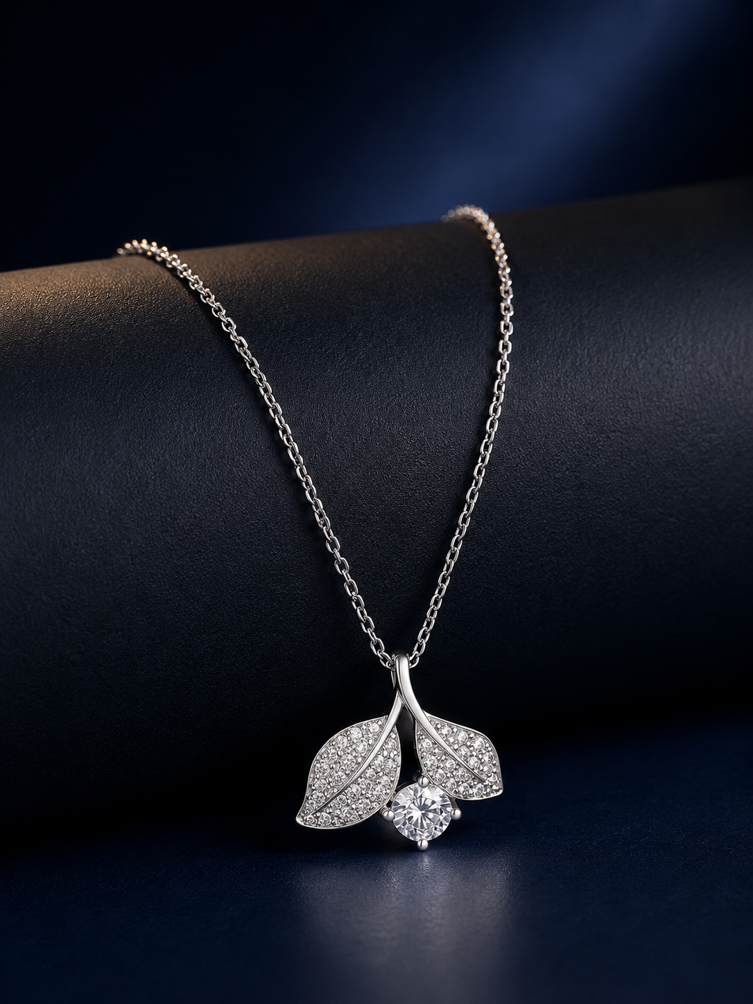 925 Silver Twin Leaf Sparkle Necklace