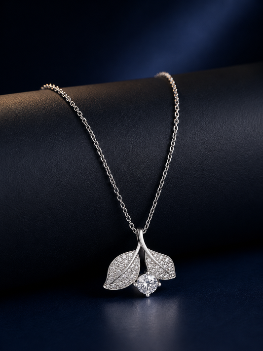 925 Silver Twin Leaf Sparkle Necklace
