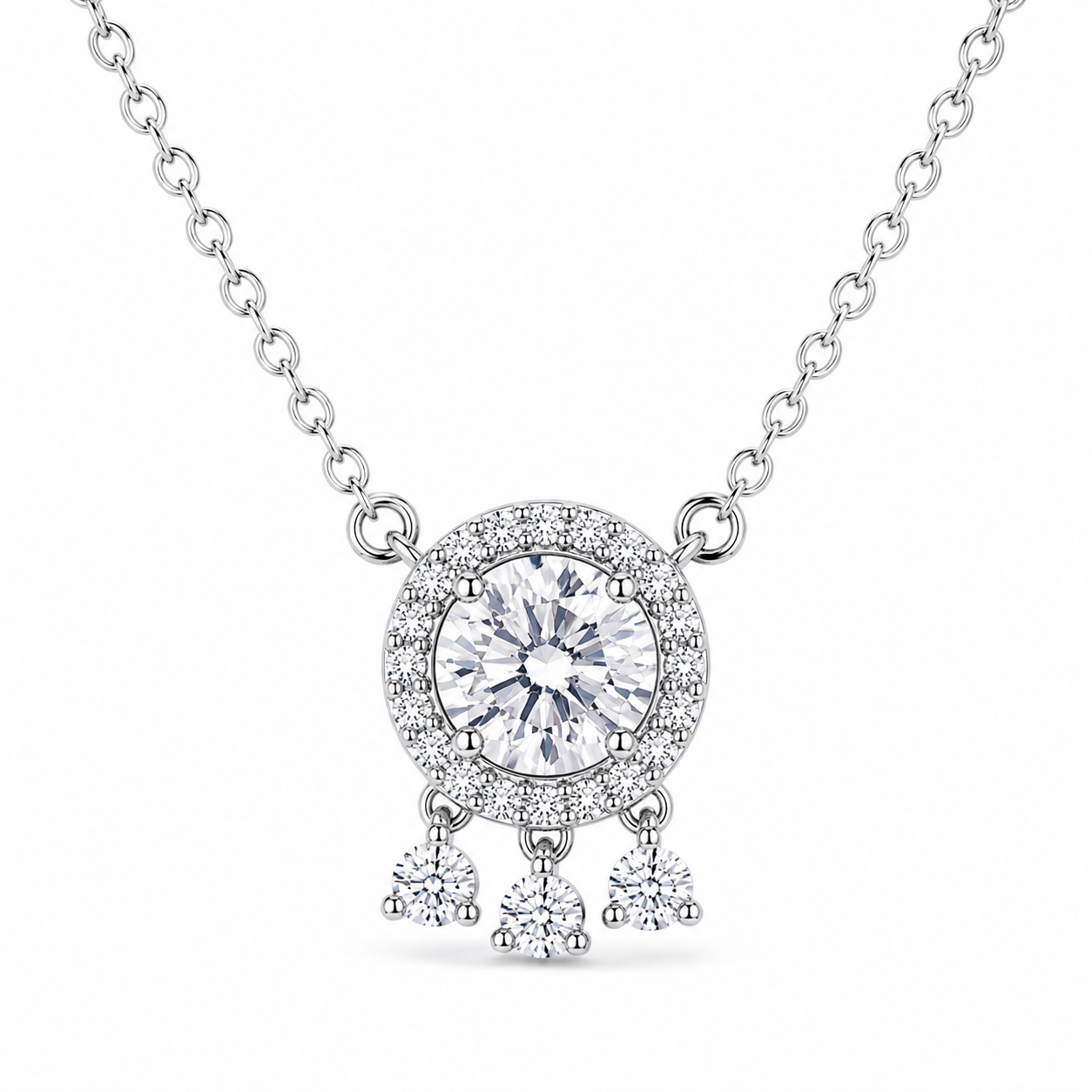 Silver Classic Round Halo Necklace