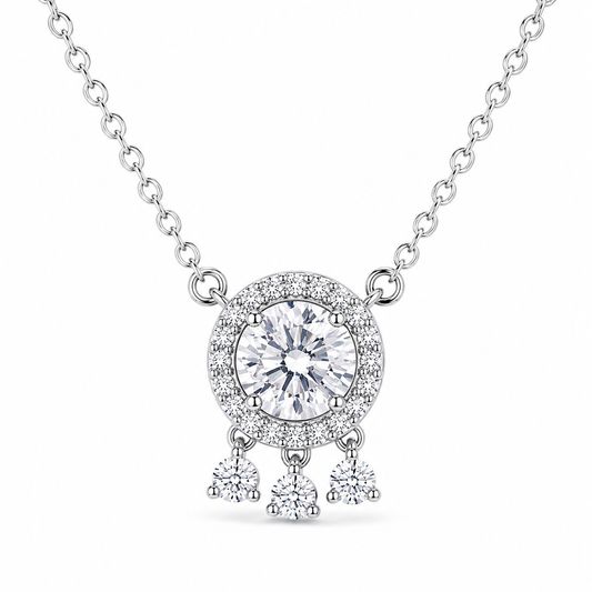 Silver Classic Round Halo Necklace