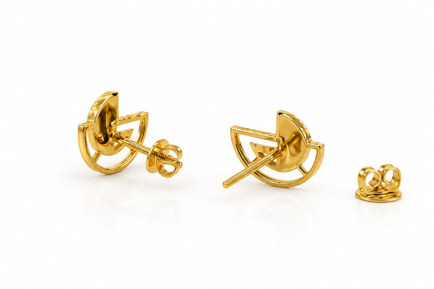 9K Gold Abstract Fan Stud Earrings
