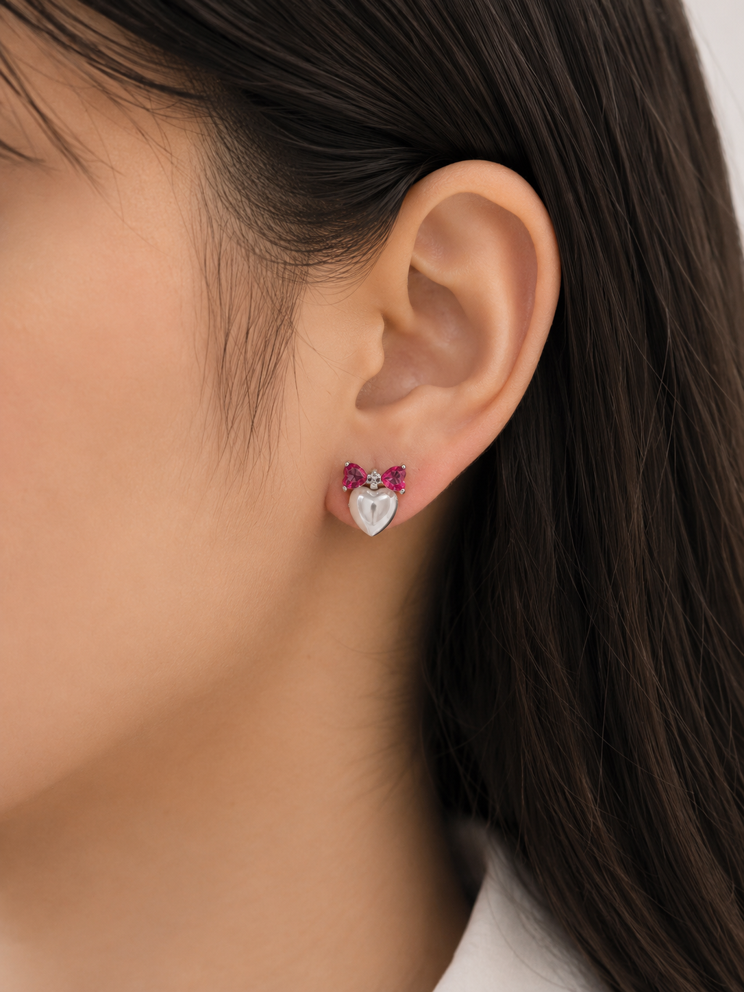 925 Silver Pink Bow Pearl Earrings