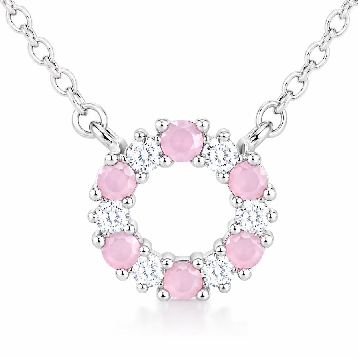 Silver Pink Petal Circle Necklace