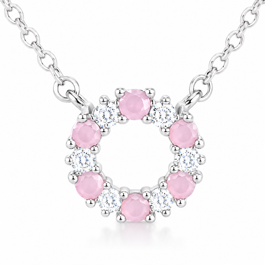 Silver Pink Petal Circle Necklace
