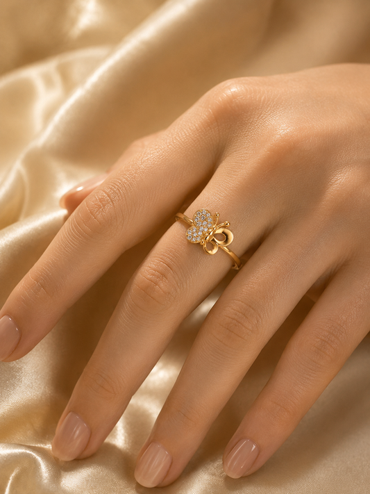 9K Gold Butterfly Diamond Ring (Size - 12)