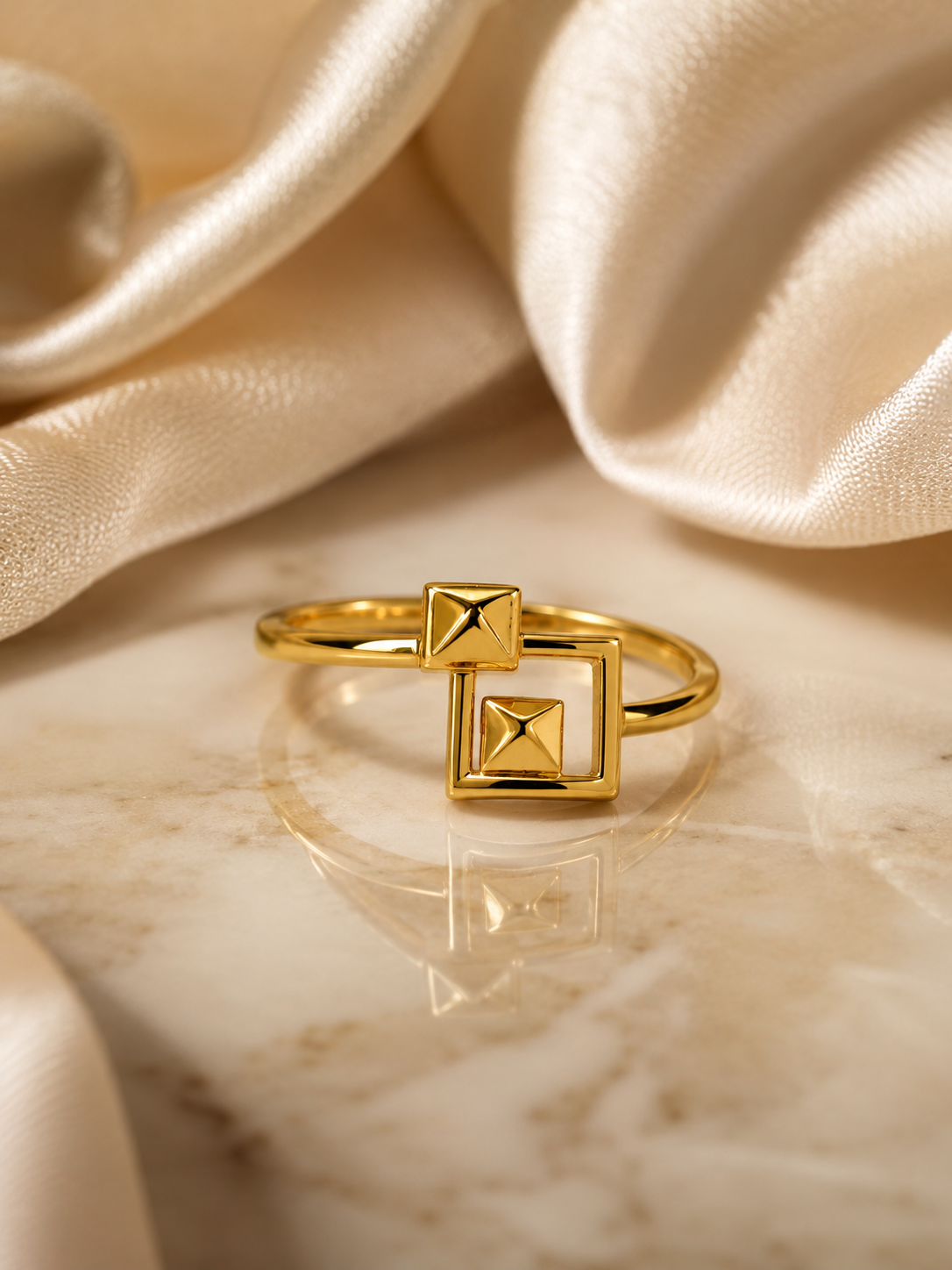 9K Gold Geometric Duo Ring (Size - 12)