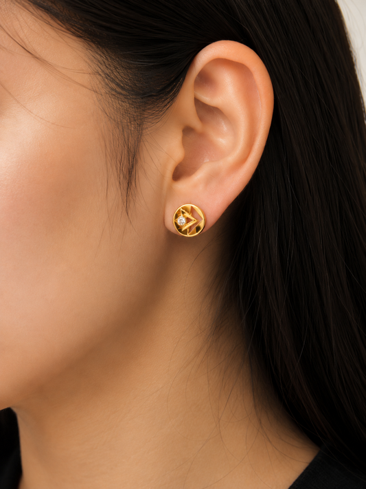 Crystal Accent 9K Gold Studs