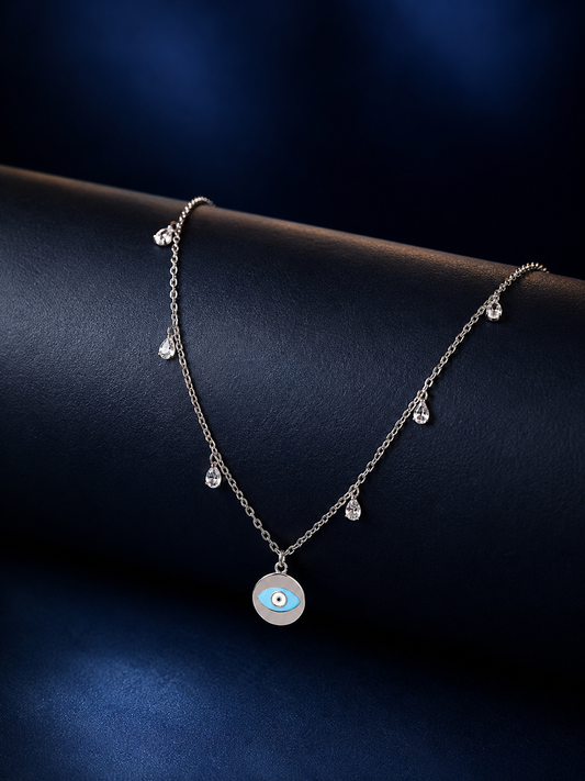925 Silver Blue Aura Drop Necklace