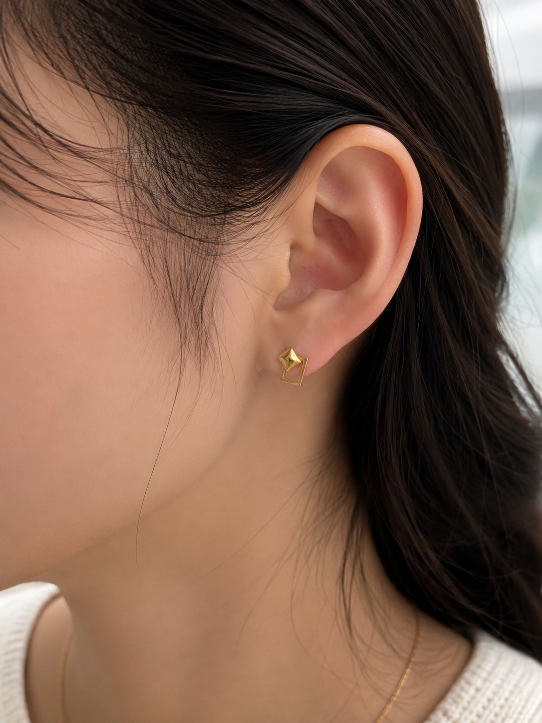 9K Gold Geometric Pyramid Stud Earrings