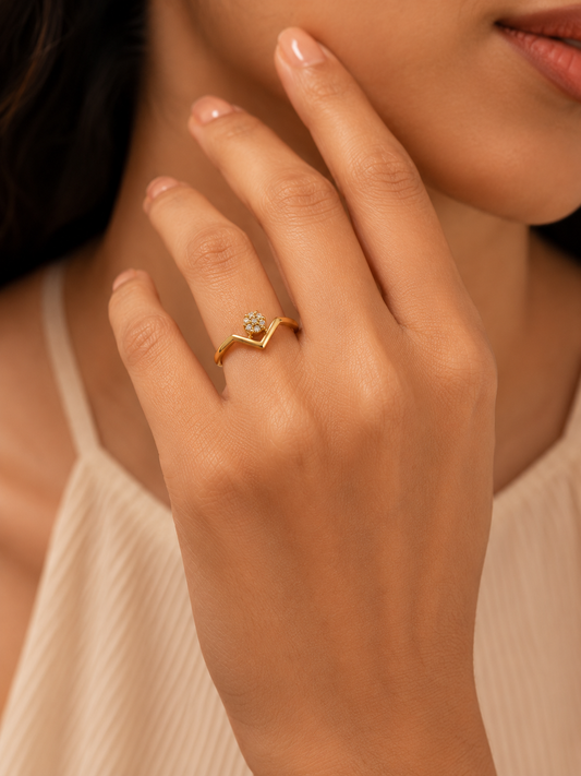 9K Gold Chevron Diamond Cluster Ring (Size -12)