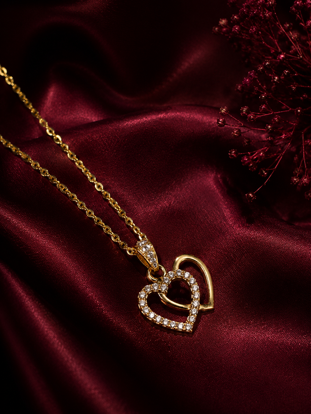 9K Gold Double Heart Crystal Pendant