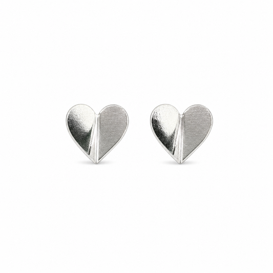 Silver Minimal Heart Stud Earrings