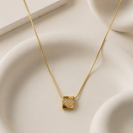 Demi Fine Crystal Heart Square Pendant Necklace